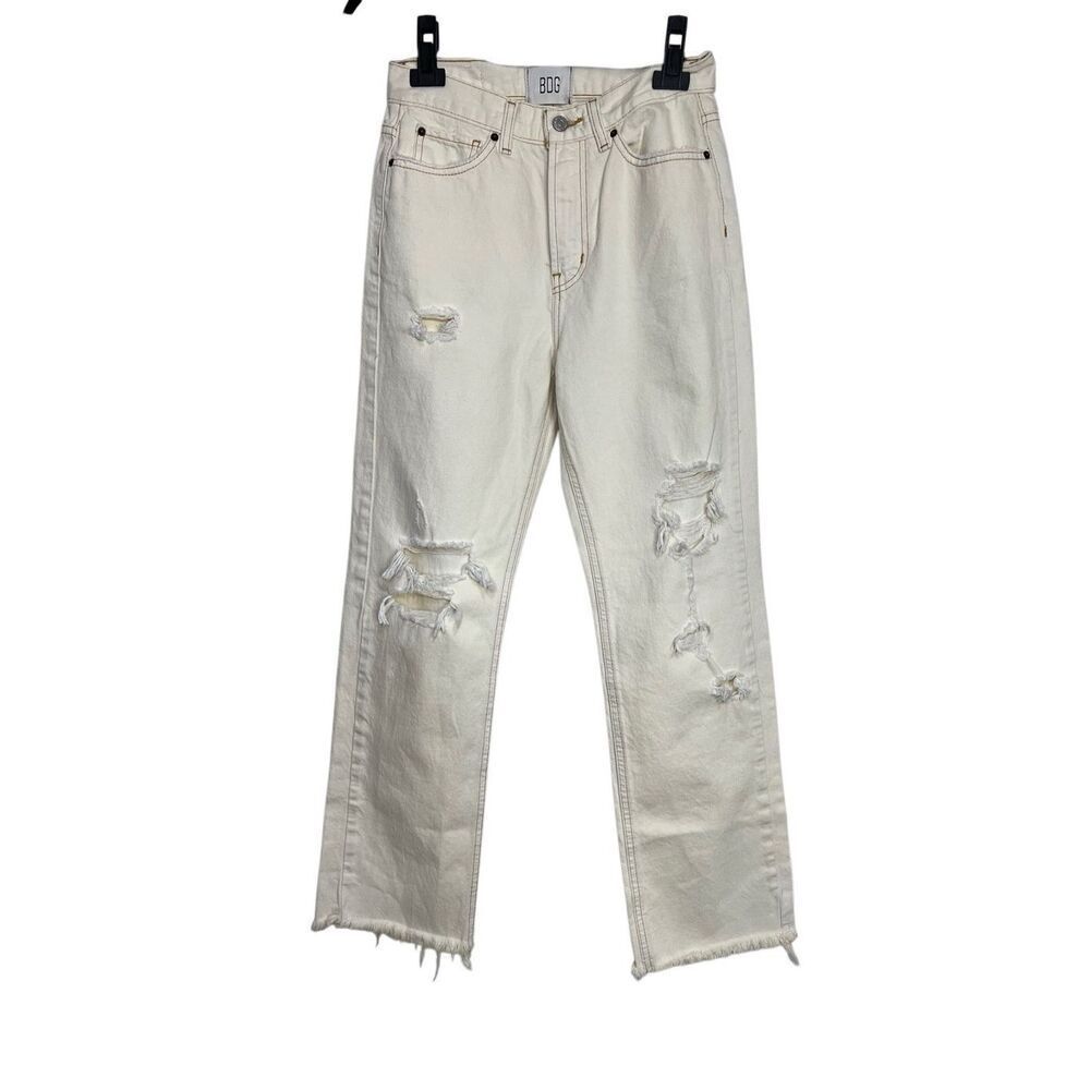 BDG by Urban Outfitters Jeans‎ Womens Sz 27 Cream Cowboy High Waisted Distressed